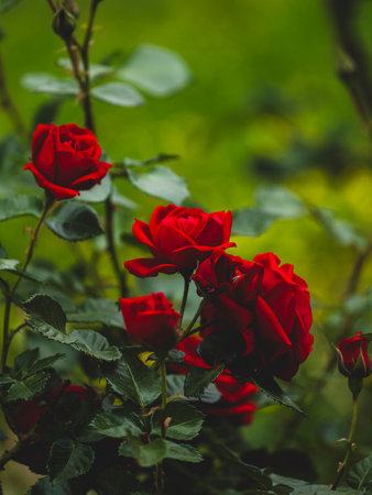 beautiful red roses in natureの写真素材
