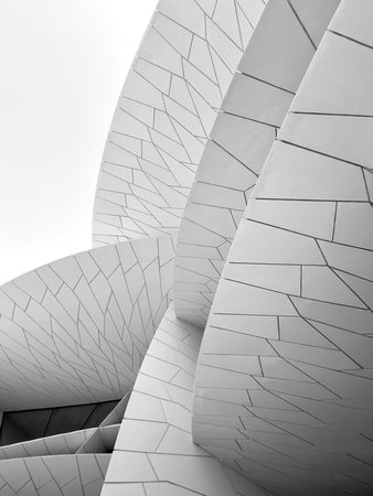 close-up of modern futuristic buildingの写真素材