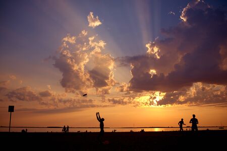 Sunset on the beach in Arkhangelsk.の写真素材