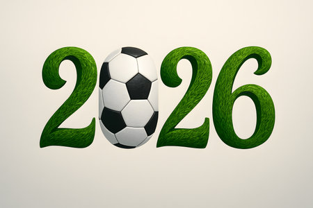 Artistic typography 2026 with soccer textures, concept of World Cup celebration.