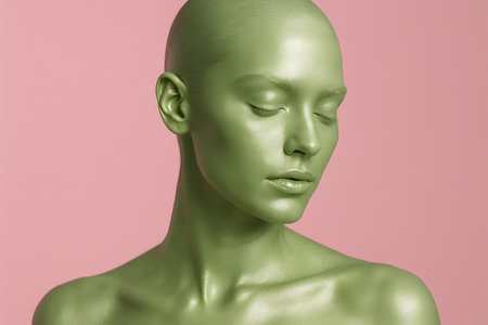 High-fashion editorial image showcasing trending 2026 color palette: pistachio green and pastel pink. Perfect for luxury brands, cosmetics, and style campaigns.の写真素材