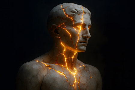 A powerful conceptual image representing human resilience and healing. Ideal for mental health, motivation, and personal growth themes in editorial or commercial use.の写真素材