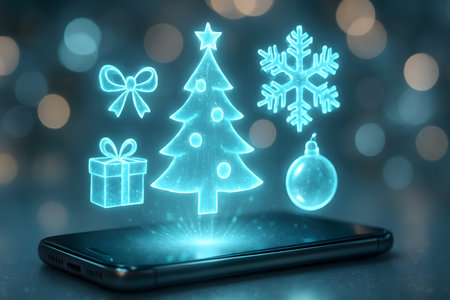 A modern concept representing how technology and connection redefines the Christmas spirit. Perfect for tech, innovation, and lifestyle campaigns.の写真素材