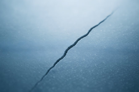 A minimal winter-inspired abstract showing a delicate crack in ice, symbolizing tension or introspection. Great for emotional storytelling, editorial design and conceptual brandingの写真素材