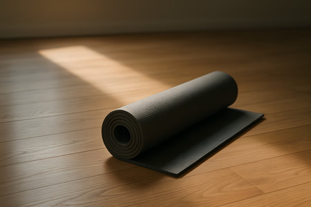A yoga mat illuminated by natural morning light.の写真素材