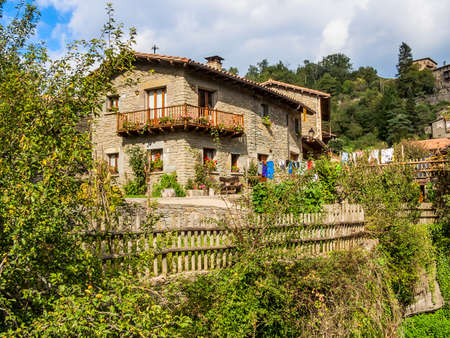 On the street of the medieval town of Rupit in the mountainous part of Catalonia in Spain