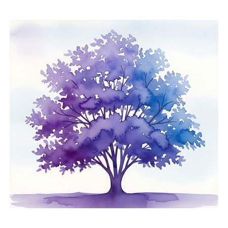 Watercolor tree on white background. Watercolor hand drawn illustration.の素材