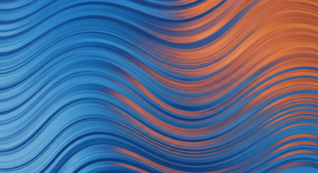 abstract background with wavy lines in blue and orange colors.の素材