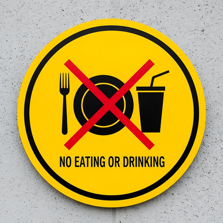 No eating or drinking sign on concrete wall background. Vector illustration.の素材