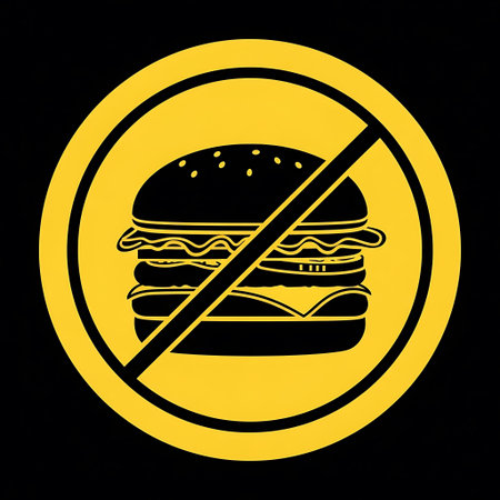 Hamburger prohibited sign on a black background. Vector illustration.の素材