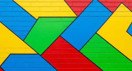 Colorful brick wall texture background. Yellow, red, green, blue and yellow colors.の素材