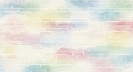 Colorful pastel watercolor paint on white brick wall background.の素材