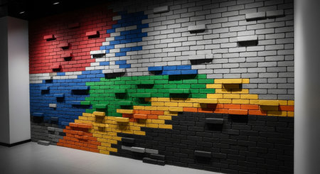 Brick wall with the flag of Brazil painted on it, 3D renderingの素材