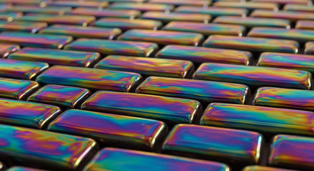 3d render, abstract background with multi-colored glass squares.の素材