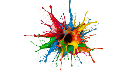 Colorful paint splashes isolated on white background. 3d renderingの素材