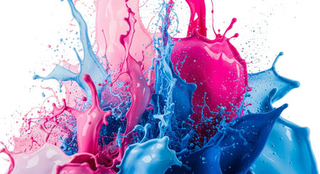 Colored paint splashes isolated on white background. 3d rendering, 3d illustration.の素材