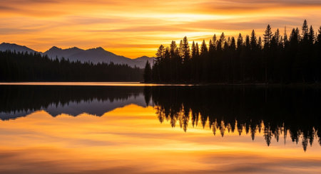 Sunset on the Athabasca Lake in Jasper National Park, Alberta, Canadaの素材