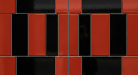 Abstract background made of black and red square tiles. 3d render illustrationの素材