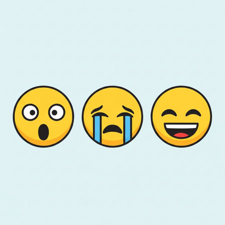 three emojis showing different emotions: surprise, sadness, and happiness icon setの素材