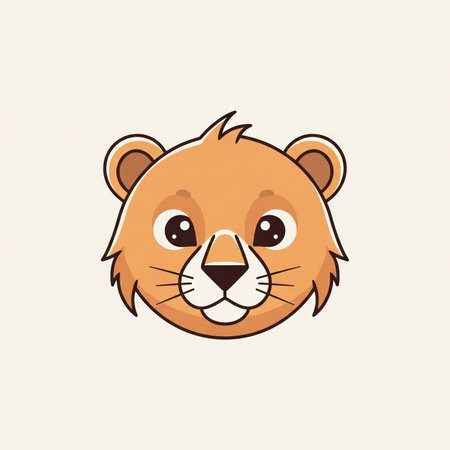 a cute cartoon lion head illustration vector graphic design for animal loversの素材