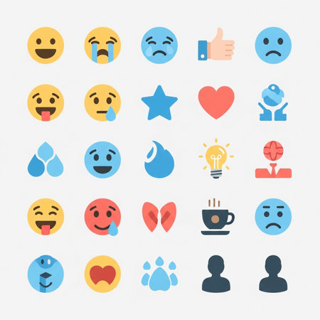 a set of colorful emoji icons for social media, expressing various emotions and ideasの素材