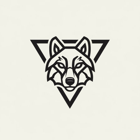 a striking wolf head logo design featuring a geometric triangle and bold lines.の素材