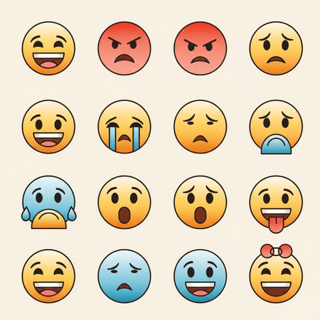 a collection of sixteen emoji icons showing various expressions and emotions.86の素材