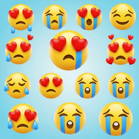 a collection of emojis displaying various emotions like love, sadness, and happinessの素材