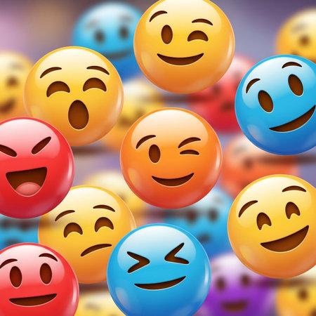 a vibrant background of emojis expressing a range of emotions and expressions.の素材