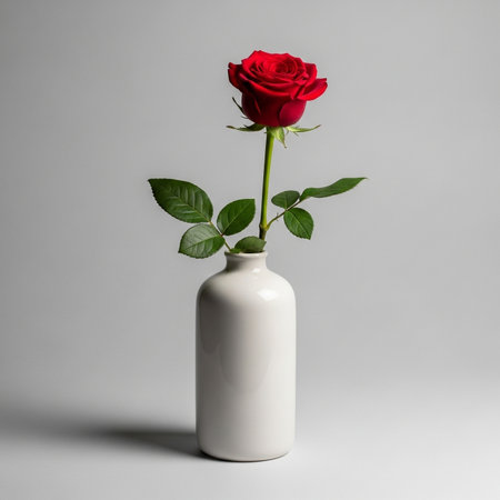 a single red rose in a white vase, a simple and elegant floral arrangement art.の素材