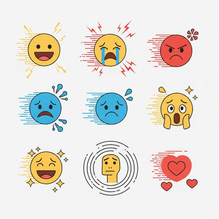 collection of emoji icons showing different feelings, like happy, sad, and angry.の素材