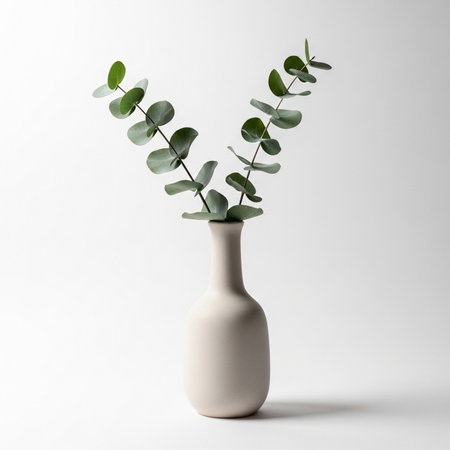 eucalyptus still life photograph in a vase, minimalist, elegant and serene designの素材