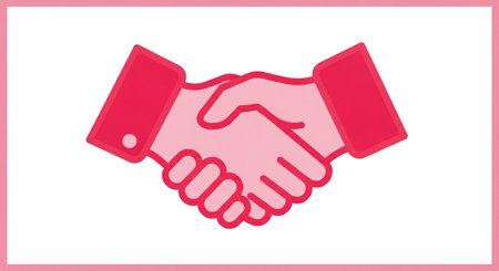 a pink handshake representing partnership, agreement, and cooperation.の素材