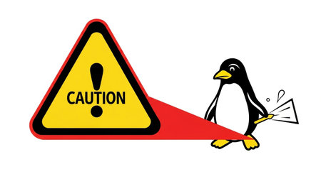 caution penguin with ice danger sign vector illustration warning funny artの素材