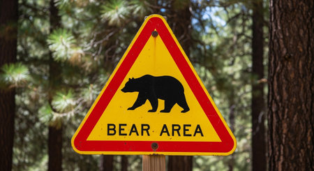 Bear warning sign in Yosemite National Park in California, United States of Americaの素材
