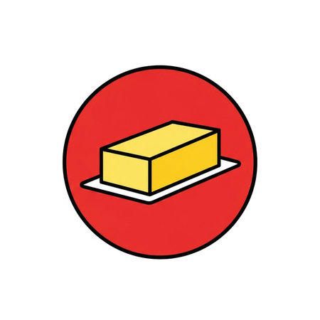 a delightful butter block illustration on a red circle, perfect for culinary and food related designs.の素材