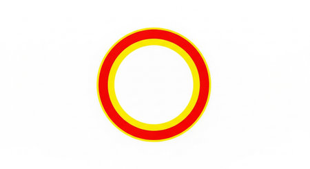 A vibrant graphic featuring a red and yellow circle, set against a clean white backdrop, simple and modern design.の素材