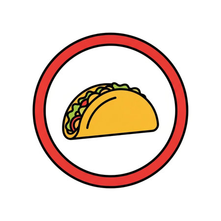 a vibrant taco illustration, encased in a bold red circle, perfect for food lovers and design enthusiasts alikeの素材