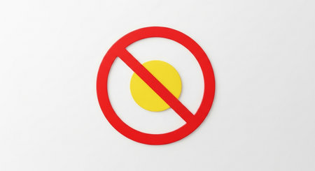 a red prohibition sign with a yellow circle in the center, indicating something is not allowed or forbidden.の素材