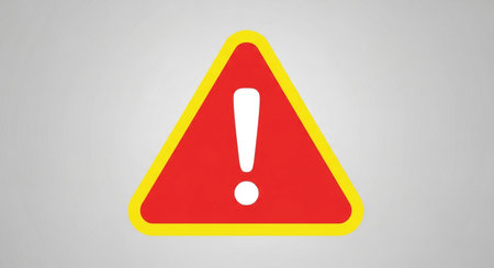 a red and yellow triangle warning sign with a white exclamation mark for danger, caution, and attentionの素材