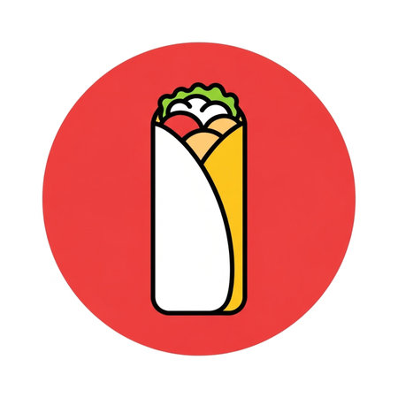 a vibrant icon featuring a delicious shawarma wrap, perfect for restaurants and food-related designs.の素材