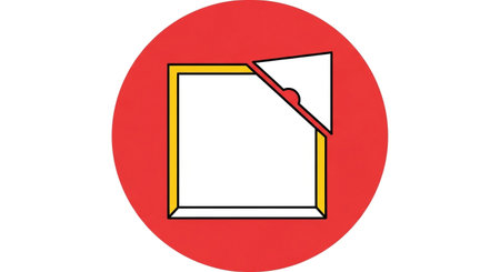 a graphic illustration of an open yellow and red box with a white interior on a white backgroundの素材