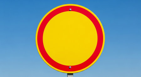 Traffic sign on blue sky background. Road sign on blue skyの素材