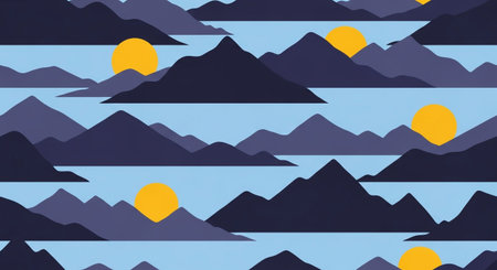 a beautiful abstract landscape with mountains, sun, and sky, creating a serene and calming sceneの素材