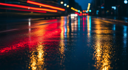 Traffic in the city at night. Blurred bokeh lightsの素材