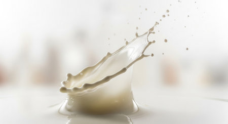 splashing milk on white background, food and drink, dairy productの素材