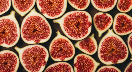 Ripe figs on a wooden background. Top view, flat lay.の素材