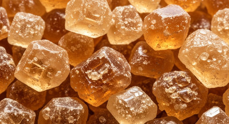 Brown caramelized lump cane sugar close up. Macro. Background.の素材