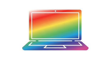 a vibrant rainbow laptop computer, perfect for digital design and modern technology.の素材