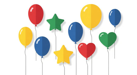 a festive array of colorful balloons in various shapes for a joyful celebrationの素材